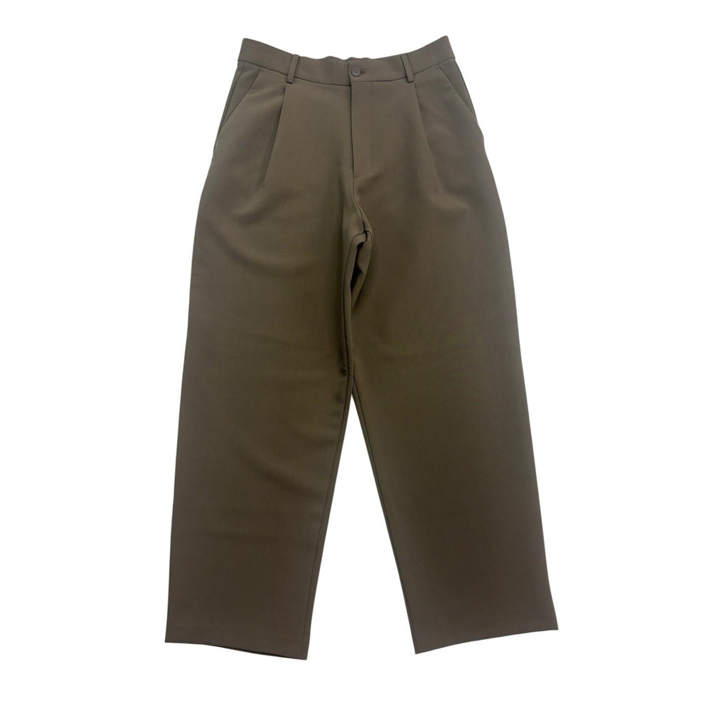 Zara Mens Taupe 31x30 Relaxed Fit Pleated Pants Trousers Wide Leg High Rise